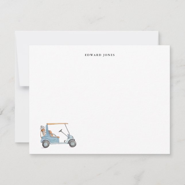 Carte De Remerciements Watercolor Blue Golf cart, Golfers Personnalisé (Devant)
