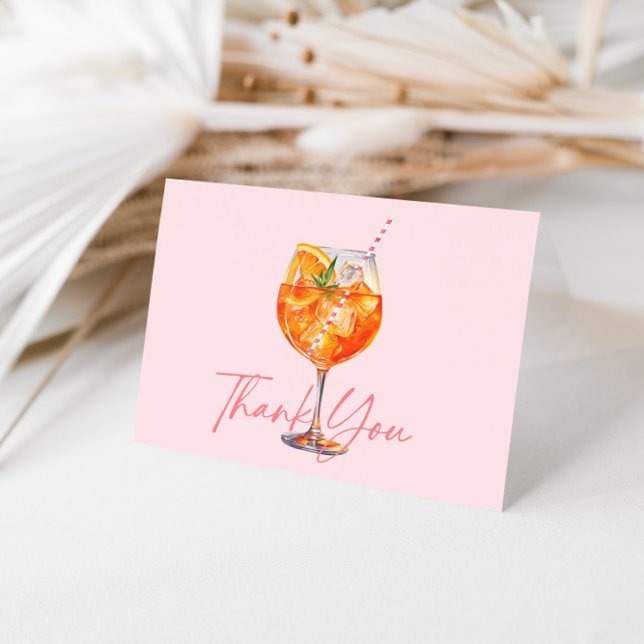 Carte De Remerciements Watercolor Blush Pink Aperol Spritz Fête de Mariag (Créateur téléchargé)