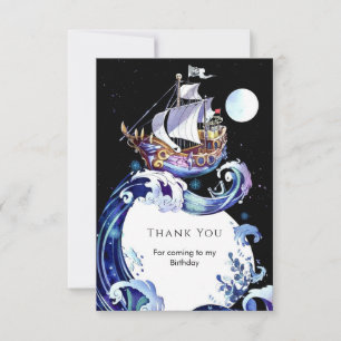 Carte De Remerciements Watercolor Boat Adventure Pirate Anniversaire