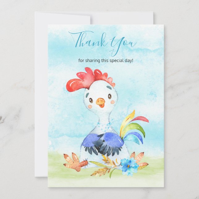 Carte De Remerciements Watercolor Booster Rooster Farm (Devant)
