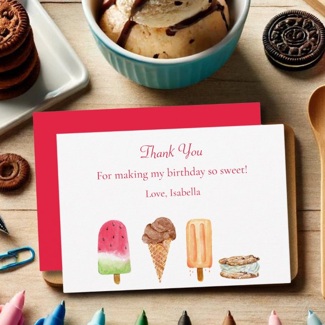 Carte De Remerciements Watercolor Crème glacée & Popsicles fête d'anniver (Créateur téléchargé)