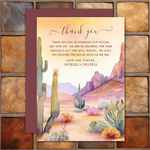 Carte De Remerciements Watercolor Desert et Cactus Mariage du sud-ouest