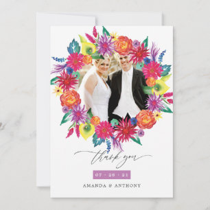 Carte De Remerciements Watercolor Floral Fiesta Mariage photo Collage