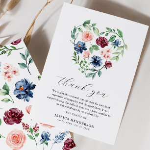 Carte De Remerciements Watercolor Floral Heart Sympathy Funeral Memorial