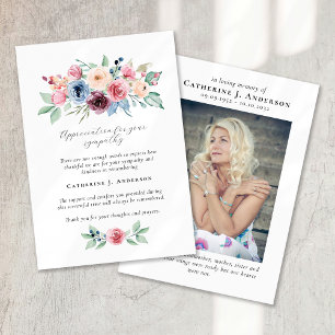 Carte De Remerciements Watercolor Floral Photo Sympathy Funeral Memorial