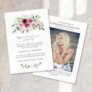 Carte De Remerciements Watercolor Floral Photo Sympathy Funeral Memorial
