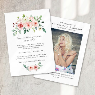 Carte De Remerciements Watercolor Floral Photo Sympathy Funeral Memorial
