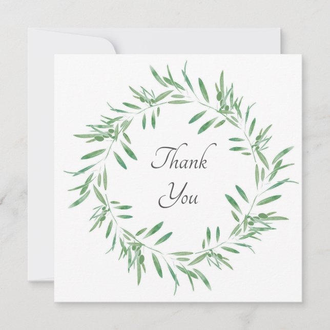Carte De Remerciements Watercolor Green Olive Wreath (Devant)