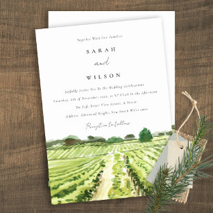 Carte De Remerciements Watercolor Green Winery Vineyard Wedding Invite