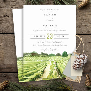 Carte De Remerciements Watercolor Green Winery Vineyard Wedding Invite