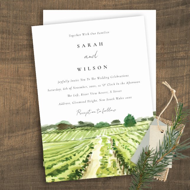 Carte De Remerciements Watercolor Green Winery Vineyard Wedding Invite (Créateur téléchargé)