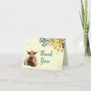 Carte De Remerciements Watercolor Highland Cow Baby shower
