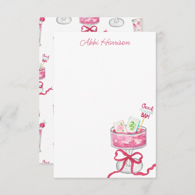 Carte De Remerciements Watercolor Hot Pink Mahjong Cocktails (Devant / Derrière)