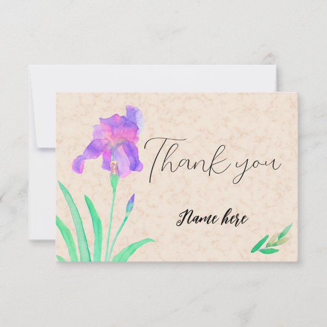 Carte De Remerciements Watercolor Iris on marble background (Devant)
