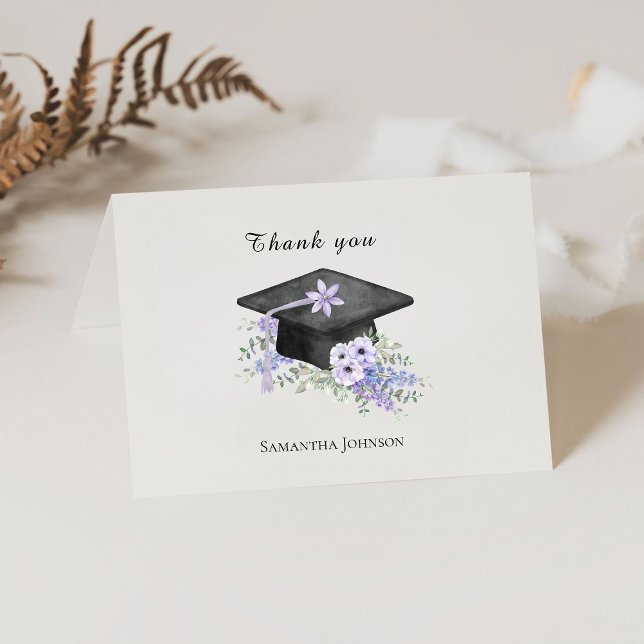 Carte De Remerciements Watercolor  Lavander Purple Floral Graduation  (Créateur téléchargé)