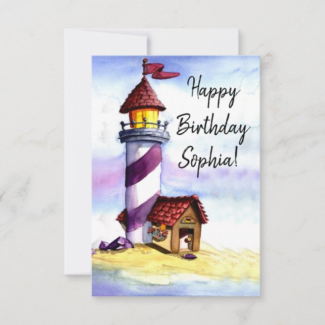 Carte De Remerciements Watercolor Lighthouse Birthday Card (Devant)
