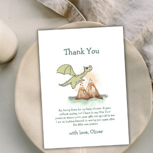 Carte De Remerciements Watercolor Magic Dragon Mountain Boy Baby shower