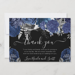 Carte De Remerciements Watercolor Marine et Mariage Rose d'argent