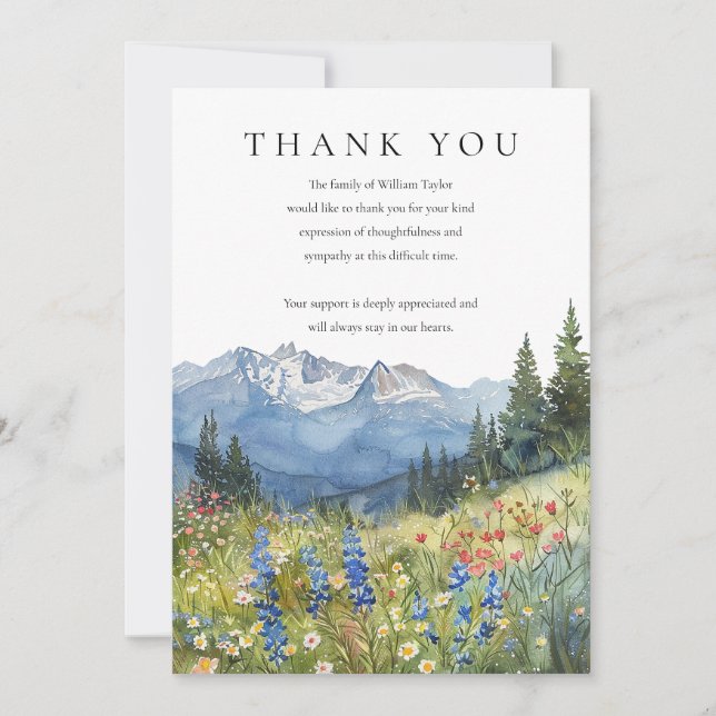 Carte De Remerciements Watercolor Mountain Wildflower Funeral (Devant)