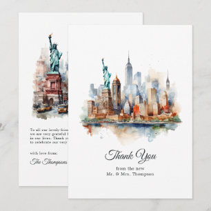 Carte De Remerciements Watercolor New York USA Destination Wedding