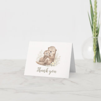 Carte De Remerciements Watercolor Otter Family Botanical Baby Shower