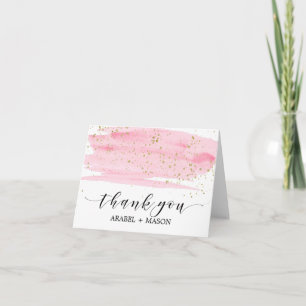 Carte De Remerciements Watercolor Pink Blush Gold Sparkle Thank You Card