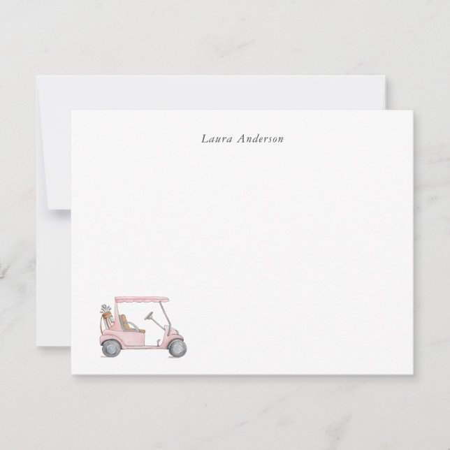 Carte De Remerciements Watercolor Pink Golf cart, Golfers Personnalisé (Devant)