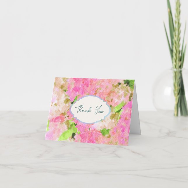 Carte De Remerciements Watercolor Pink Hydrangea Garden Wedding Monogram  (Devant)