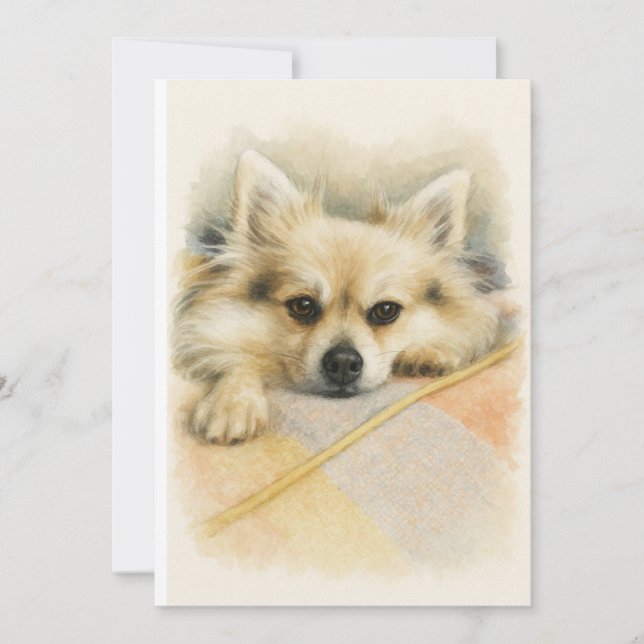Carte De Remerciements Watercolor Pomeranian Chihuahua Dog Portrait  (Devant)