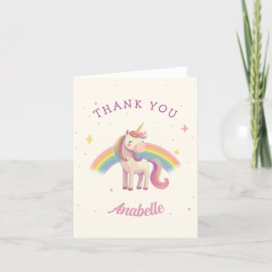 Carte De Remerciements Watercolor Rainbow Unicorn fête d'anniversaire