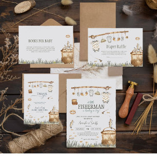 Carte De Remerciements Watercolor Reel Fun Fishing Baby shower