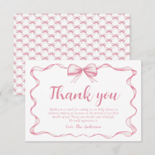 Carte De Remerciements Watercolor Ruban rose Bow Girl Baby shower ruban