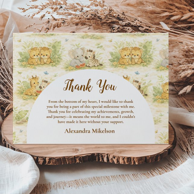 Carte De Remerciements Watercolor Safari Animals First Birthday (Créateur téléchargé)