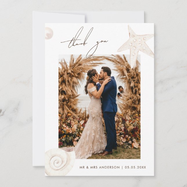 Carte De Remerciements Watercolor Seashells Beach Destination Wedding (Devant)