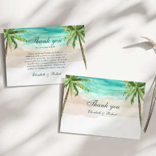 Carte De Remerciements Watercolor Tropical Beach and Palm Trees Mariage