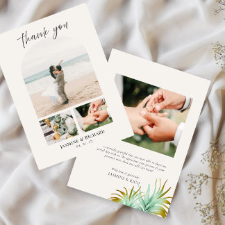 Carte De Remerciements Watercolor Tropical Palm Destination Wedding Photo