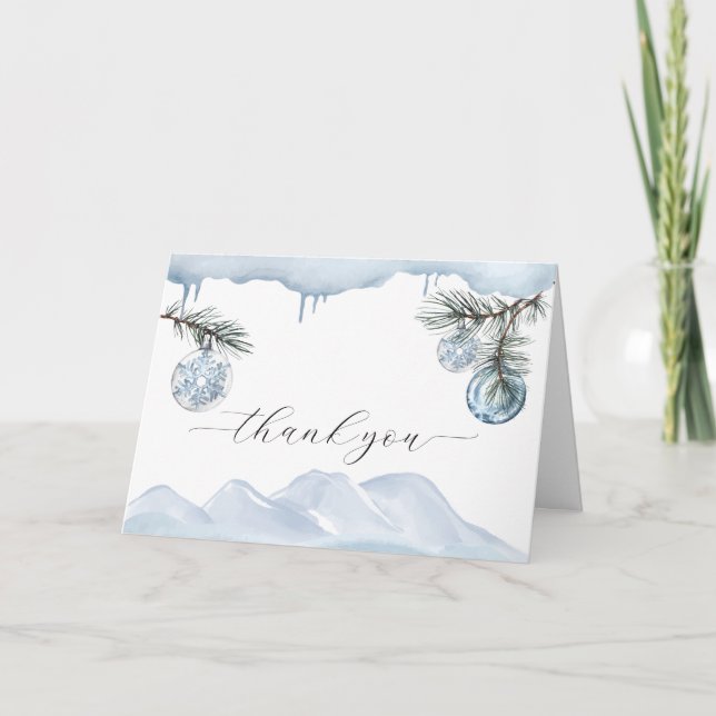 Carte De Remerciements Watercolor Winter Mountain Snowflake Baby Shower  (Devant)