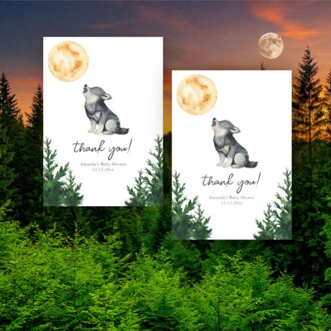 Carte De Remerciements Watercolor Wolf Baby Shower Thank you (Créateur téléchargé)