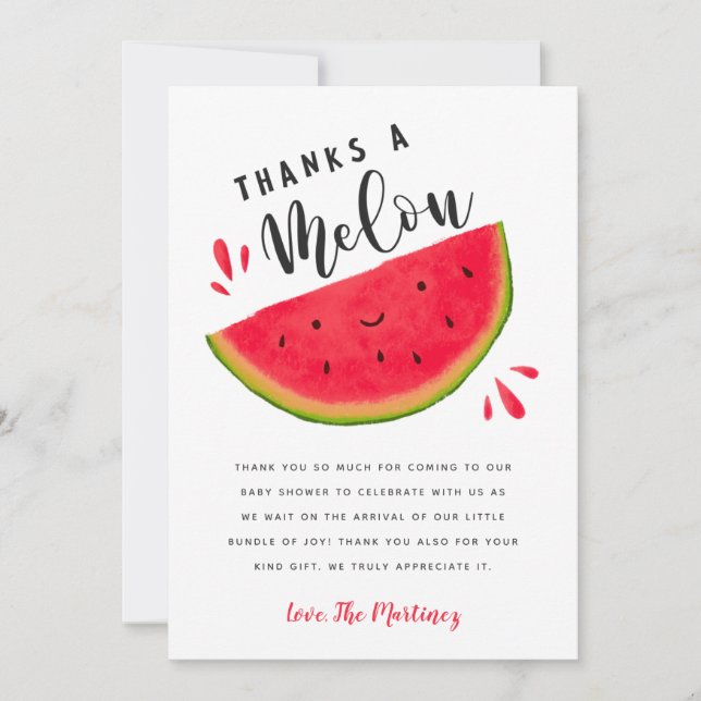 Carte De Remerciements Watermelon Baby shower rouge et rose (Devant)
