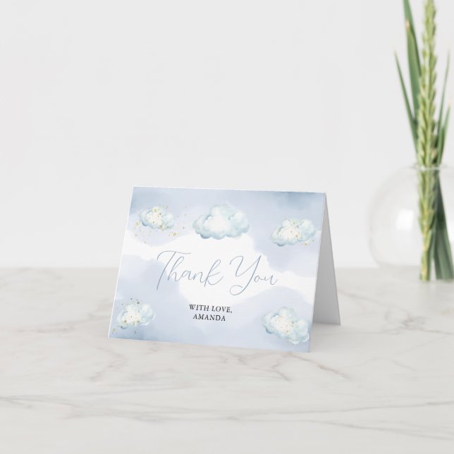 Carte De Remerciements We Are On Cloud Nine Blue Baby Shower Thank you (Devant)