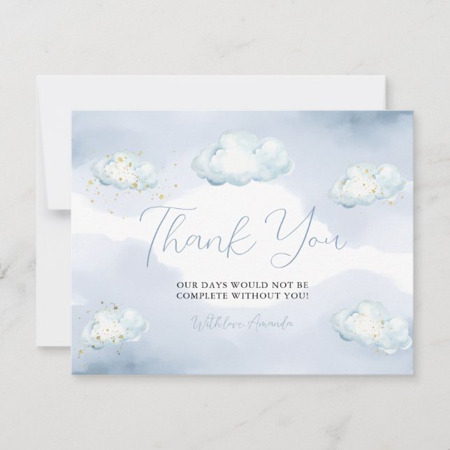 Carte De Remerciements We Are On Cloud Nine Blue Baby Shower Thank you (Devant)