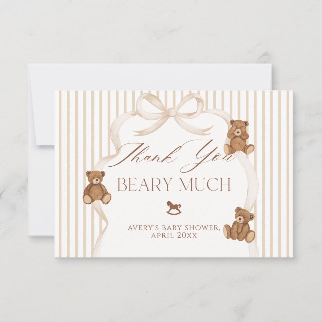 Carte De Remerciements We Can Bearly Wait Elegant Baby Shower (Devant)