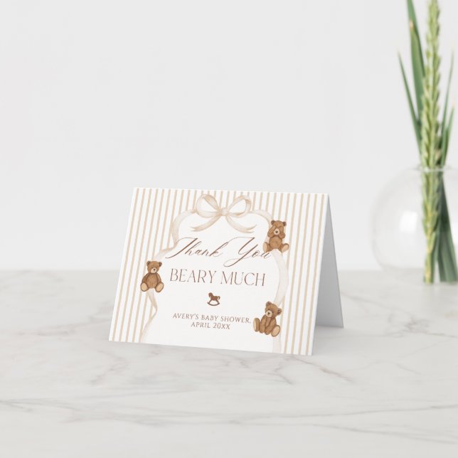 Carte De Remerciements We Can Bearly Wait Elegant Baby Shower (Devant)