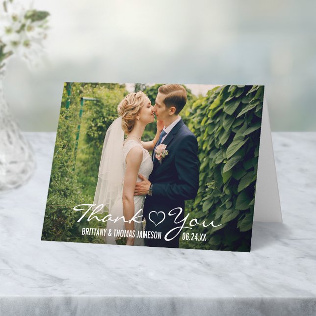 Carte De Remerciements Wedding Heart Thank You Photo Fold Card W (Customize to add text to inside of card.)