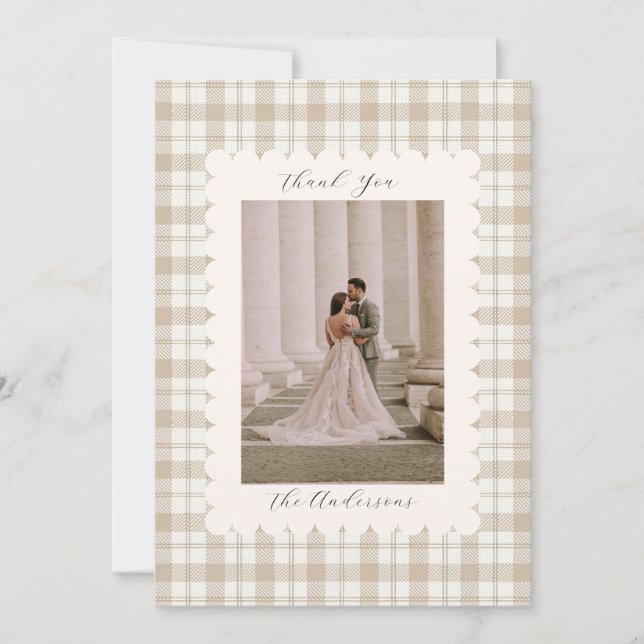 Carte De Remerciements Wedding Photo Guest Appreciation Gingham (Devant)
