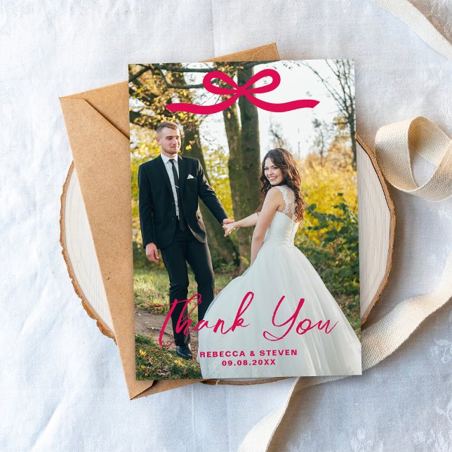 Carte De Remerciements Wedding Photo Guest Appreciation Pink Bow (Créateur téléchargé)