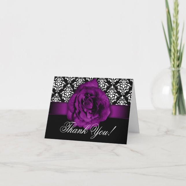 Carte De Remerciements Wedding Thank You Cards Purple Rose Damask (Devant)