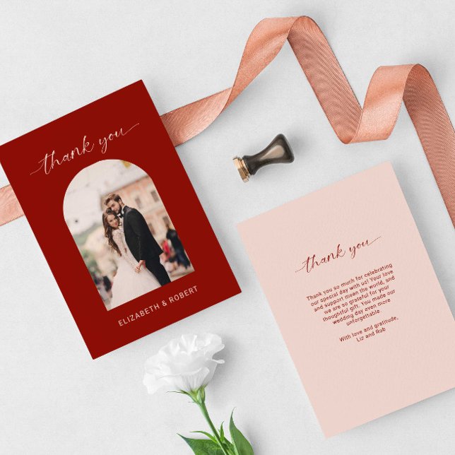 Carte De Remerciements Wedding Thank You Photo Arch Terracotta Minimal (Créateur téléchargé)