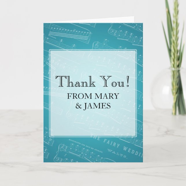 Carte De Remerciements Wedding "Thank you" Sheet Music Blue (Devant)