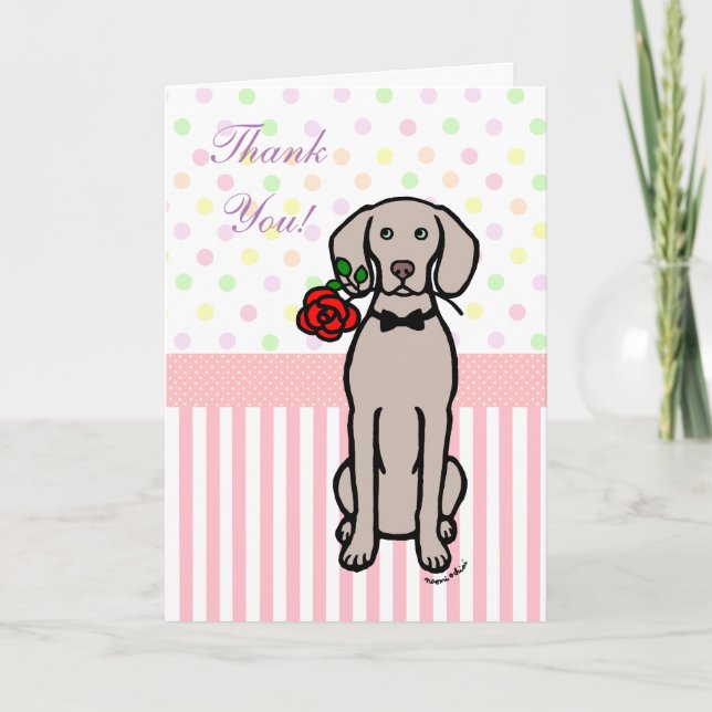 Carte De Remerciements Weimaraner et Rose (Devant)